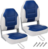 Garvee 2 Pack High Back Folding Boat Seats + Thickened Sponge Padding + Weather-Resistant PVC + Aluminum Hinges + Blue/White + Fishing, Speedboat, Canoe - Royal Blue And White Stitching