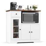 Garvee Kitchen Microwave Cabinet with Storage, 3-Door Buffet Sideboard, Adjustable Shelves, Drawer, Neutral Color, Multi-Room Use - White