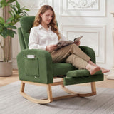 Garvee Nursery Rocking Chair Corduroy Upholstered Adjustable Footrest Tufted Side Pocket Living Room Bedroom - 355Q-Green