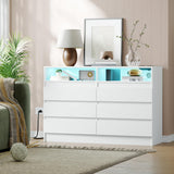 Garvee 6 Drawer Double Dresser with Power Outlet, LED Light, Modern White Storage Dresser, 47.24"W x 15.35"D x 31.49"H, White - 6 Drawer-White