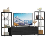 Garvee TV Stands Dresser With 6 Fabric Drawers & 2 Industrial 4-Tier Storage Shelves For Living Room, Large, Modern, Wood Texture & Metal Accents - Black