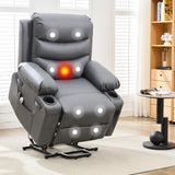 Garvee Power Lift Recliner Chair for Elderly, Oversized Electric Lift Chair with Heat and Massage, Corduroy Adjustable Recliner with Cup Holders & Side Pocket for Living Room, PU Leather Gray - PU | Gray