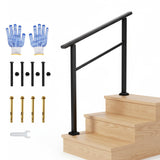 Garvee Outdoor Handrail for Steps, 3 Step Stair Handrail & Indoor Stair Railing Kit, Black Aluminum Railing with Iron Poles for Outdoor Indoor Steps & Porch, Includes Gloves - Black-1 Pack