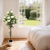 Garvee Artificial Rose Tree 150 cm with White Silk Roses, Mushroom Shape, Durable Stem, White Decorative Pot for Indoor Living Room & Office Decor - Weiße Rundes Topf