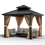 Garvee 10x10 ft Hardtop Gazebo Outdoor Heavy Duty Galvanized Aluminum Frame Double Roof Pavilion Brown - Brown