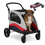 Garvee Dog Stroller for Large Dogs Up to 160 Lbs - Foldable, Ventilated Pet Wagon with 360° Rotating Large Wheels, Adjustable Handle & Storage Pocket, Black - Red
