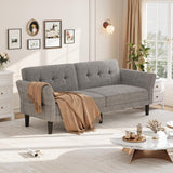 Garvee 89" Futon Sofa Bed Grey Couch Bed Adjustable Backrest Armrest Deep Seat for Living Room - Grey