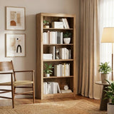 Garvee 71 in Tall Bookcase Wooden Bookshelf 5 Tiers Swedish Oak Floor Standing Display Shelves Bedroom Living Room Office - Swedish Oak