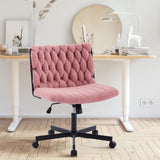 Garvee Criss Cross Chair with Wheels, Wide Seat Home Office Desk Chair, Armless Makeup Vanity Chair, Modern Cross Legged Swivel Comfy Chair, Computer Task Chair for Home Office, Pink - Teddy Velvet | Pink