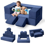 Garvee Kids Play Couch 6Pcs Modular Kids Play Sofa Toddler Foam Sofa Removable Cover Navy Blue for Playroom Bedroom 39.37x19.7x15.75 inches - Navy Blue