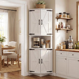 Garvee White Corner Pantry Cabinet with Barn Door for Kitchen & Bathroom, 64.8" Tall, Rustic White - White