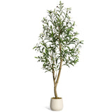Garvee Olive Trees Artificial Indoor 5 ft Tall Faux Silk Plant with White Planter for Home Office Decor