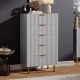 Garvee Fluted 5 Drawer Dresser for Bedroom, Modern Grey Wooden Chest with Deep Drawers and Gold Legs, 48 in Tall, Organizer for Living Room, Hallway, Kids Room - Grey