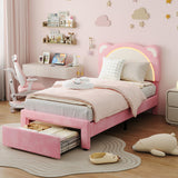 Garvee Twin XL Size LED Bed Frame with Storage Drawers, Adjustable Bear Headboard, Soft Pink Velvet, Solid Wood Support, Noise-Free, Easy Assembly