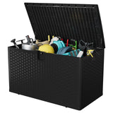 Garvee 120 Gallon Outdoor Storage Box, Large Resin Deck Box with Hydraulic Air Rod, Weatherproof, Lockable, Black - Black