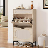 Garvee Rattan Shoe Cabinet with 2 Flip Drawers, Heavy Duty Metal Legs, Adjustable Shelves for Entryway, Hallway, Small Spaces, Natural Oak