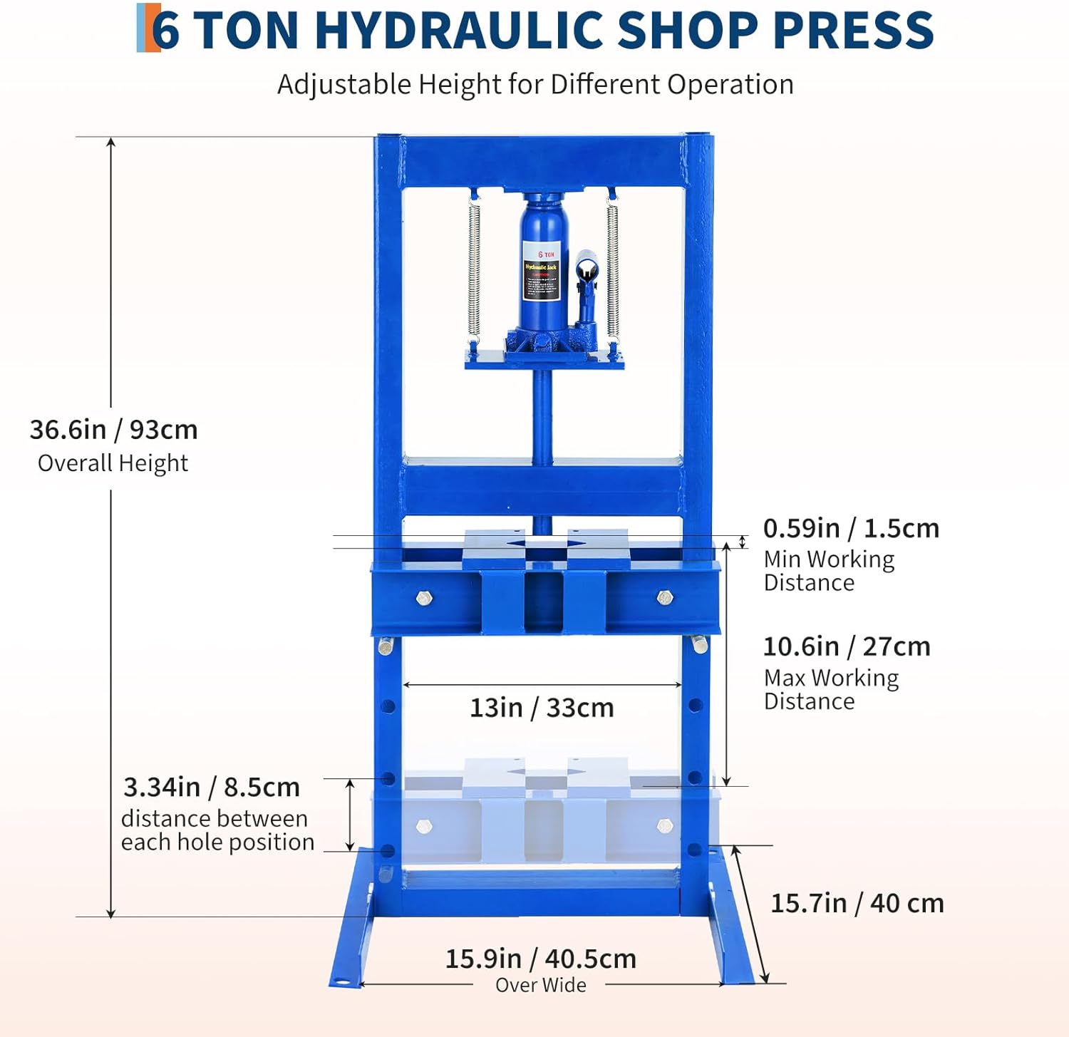 Garvee Hydraulic Press 6 T Capacity Adjustable Shop Press With 2 Press Plates For Metalworking Blue