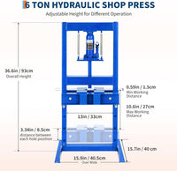 Garvee Hydraulic Press 6 T Capacity Adjustable Shop Press With 2 Press Plates For Metalworking Blue