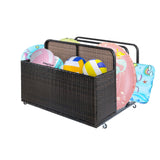 Garvee Poolside Float Storage Double Layer Outdoor Storage PE Rattan Pool Caddy With Rolling Wheels Patio Deck Boxes Brown 39.5L x 31.5W x 30H