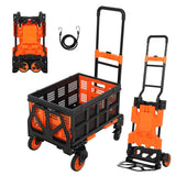 Garvee Folding Hand Truck 330 LB Heavy Duty Dolly Cart with Foldable Basket for Travel Moving Office 25x18x4.7 in Black - Orange