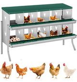 Garvee Chicken Nesting Box 10 Compartments Two-Tier Galvanized Steel Large Vented Holes Wall Mounting for Easy Egg Collection - Green | 10 Compartments