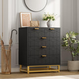 Garvee Dresser 5 Drawer Black Wooden With Gold Handles For Bedroom Hallway 23.6x15.8x34.5in - Black