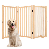 Garvee 3 Panel Freestanding Pet Gate Natural Wood 36in Indoor Dog Fence with Support Feet Collapsible
