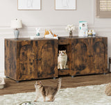 Garvee Large Cat Litter Box Enclosure Furniture, Double Litter Cabinet for Two Cats, Rattan Door Cat Box House with Storage, 55.1", Brown - Retro Brown
