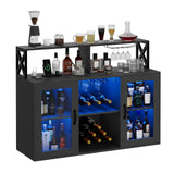 Garvee Wine Cabinet with LED Light, Bar Cabinet with Wine Rack, Glass Holder, Power Outlets for Living Room Dining Room, Black - Black