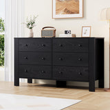 Garvee Black 6 Drawer Dresser for Bedroom, Modern Wide Organizer with Storage Drawers, 50in W x 28.3in H, Black - Black