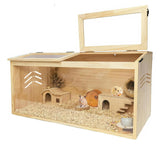Garvee Wooden Hamster Cage Large Pine Wood Small Animal Habitat with Acrylic Window 32''Lx16''Wx16''H Natural Color - Wood Color