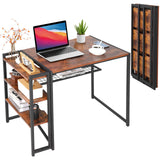 Garvee 35 Inch Folding Desk Writing Computer Desk with Storage Shelf for Bedroom Home Office Dorm Apartment Brown, Space-Saving, Sturdy, No Assembly - Brown