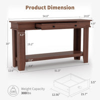 Garvee 54" Rustic Wood Console Table with 2 Drawers & Lower Shelf for Hallway Living Room Behind Couch, 54x14x30, Warm Wood