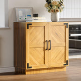 Garvee 31.5 in Sideboard Buffet Cabinet with Storage, Modern Farmhouse Credenza, Oak & Black, Living Room & Entryway