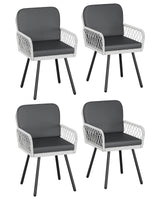 Garvee Patio Dining Chairs Set of 4 Black Metal Frame White Hand-Woven Rattan Porch Armchairs with Cushion for Indoor Garden Balcony Deck Backyard
