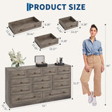 Garvee 12 Drawers Dressers for Bedroom, Wood Chest of Drawers, TV Stand for 65" TV, Modern Organizer, 61" Wide, Grey - Grey