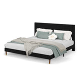 Garvee King Size Bed Frame Upholstered Headboard Corduroy Fabric Platform Bed Black King Size - Black