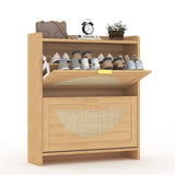 Garvee Rattan Shoe Storage Cabinet with 2 Flip Drawers, Adjustable Shelves for Entryway, Natural Color, Compact Size