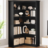 Garvee Corner Bookshelf 72.8in Farmhouse Bookcase Large Bookshelf Wood Bookcase Tall 5 Tier Corner Shelf L Shaped Bookshelf Storage Display Rack Living Room Bedroom (Black, Full Panel) - Black
