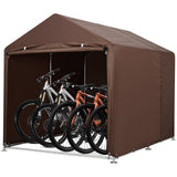 Garvee Bike Shed Durable Storage Shelter Weather-Resistant Steel Frame Outdoor Use Compact Design - Brown