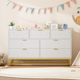 Garvee White 53.5" Wide 7 Drawer Triple Dresser with Gold Accents for Bedroom, Living Room, Hallway - Modern Large Storage Organizer - White
