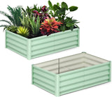 Garvee 2 Pcs Galvanized Raised Garden Bed 6x3x1Ft Metal Planter Box Outdoor Green with Safety Edge for Vegetables Flowers Herbs - Green