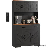Garvee 71" Pantry Cabinet with Charging Station, Kitchen Hutch Storage Cabinet, Farmhouse Buffet Cabinet, Black, 71 Inches - Black