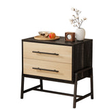 Garvee 24" Wide Rattan Nightstand with 2 Storage Drawers, Modern Boho Wood Side Table for Living Room and Bedroom, Rustic Brown and Black - Dark Brown