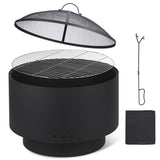 Garvee 26" Outdoor Fire Pit with Grill & Fire Cover - Smokeless Wood Burning Fireplace with Carrying Bag & Fire Poker for BBQ, Bonfire, Camping, Patio - Black