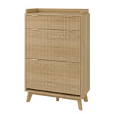 Garvee Natural Oak Fluted Shoe Storage Cabinet, MDF Entryway Organizer with 2 Flip Drawers, 1 Top Drawer and Adjustable Shelves, 31.5"WX14.2"DX42.3"H, 30 lb Top Load, Guardrail Display Top and 5.9" Raised Legs for Hallway, Bedroom and Living Room - Natural Oak