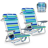 Garvee Backpack Beach Chair Lightweight Portable Folding Chair for Adults 2 Pack with 5 Reclining Positions, Phone Pocket, Cup Holder, Towel Bar, Support 300LBS, Multicolor Stripes