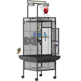 Garvee 60 Inch Wrought Iron Large Bird Cage with Rolling Stand, Metal Parrot Cage for African Grey, Cockatiel, Sun Parakeet, Green Cheek Conure, Lovebird, Budgie, Black