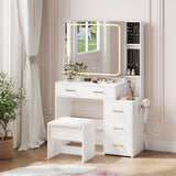 Garvee Vanity Desk with Mirror and Lights Makeup Vanity Set with 5 Drawers Stool Power Outlet Adjustable Brightness for Bedroom White