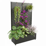 Garvee Metal Planter Box with Trellis, 71.5"x47"x16" Raised Garden Bed with Wheels for Climbing Plants, Black - Black